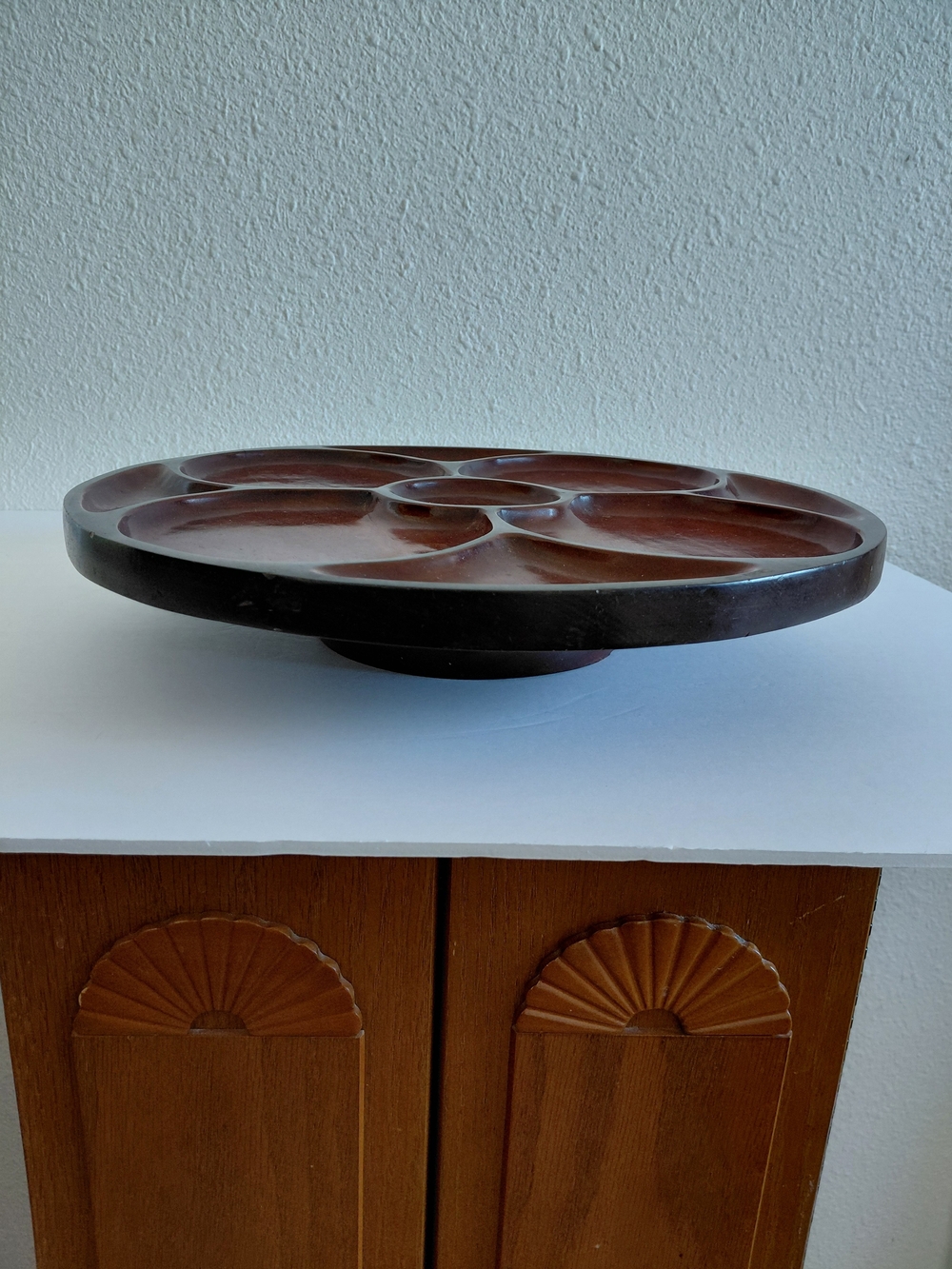 Mid Century Modern 15" Wooden Lazy Susan Condiment Appetizers Tapas Vintage Tray